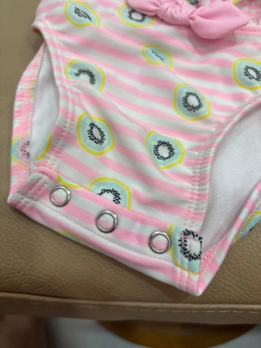 Baby Girl 3-6 Months Pink Kiwi Print Striped One-Piece Swimsuit Nostalgia NEW